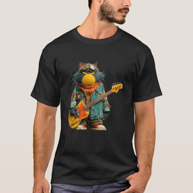 Rolig Rockare Katt T Shirt (Framsida)
