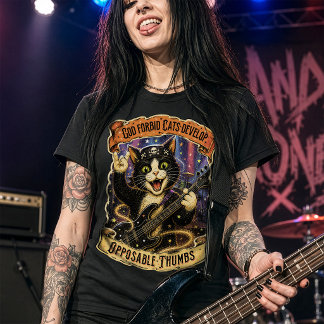 Rolig Rockare Katt T-Shirt, Tumme Basist T Shirt