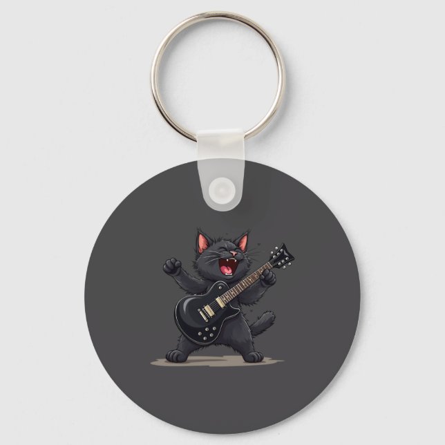 Rolig Rockstjärna Katt Spelar Gitarr Rock And Roll Nyckelring (Framsida)