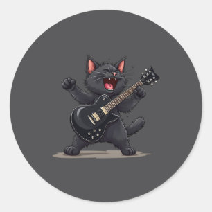 Rolig Rockstjärna Katt Spelar Gitarr Rock And Roll Runt Klistermärke