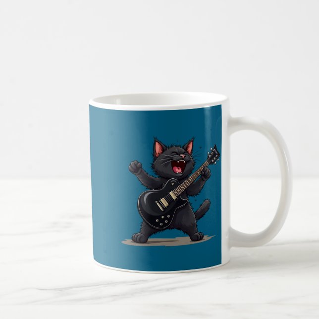 Rolig Rockstjärna Katt Spelar Gitarr Rock 'N' Roll Kaffemugg (Höger)