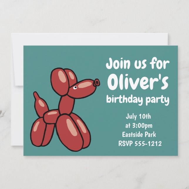 Rolig, röd ballongdjursdesign inbjudningar (Framsida)