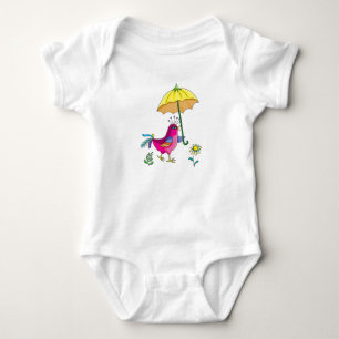 rolig röd fågel med en gul paraply t shirt