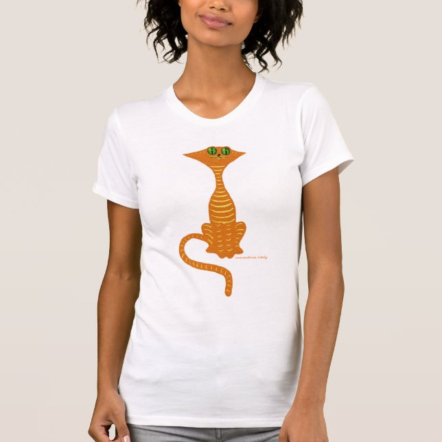 Rolig röd kattt-skjorta design t shirt (Framsida)