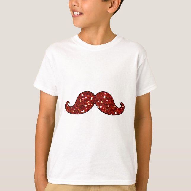 ROLIG RÖD MUSTASCH UTSKRIVAVET GLITTER T-SHIRT (Framsida)