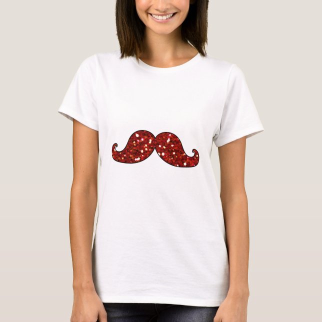 ROLIG RÖD MUSTASCH UTSKRIVAVET GLITTER TEE SHIRT (Framsida)