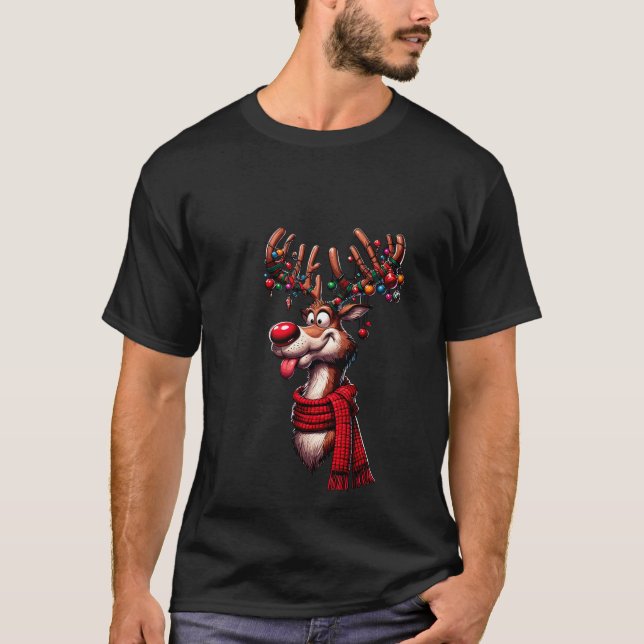 Rolig röd näsa ren med halsduk julpullo t shirt (Framsida)