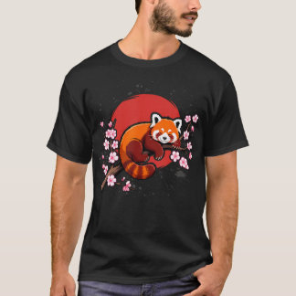 Rolig Röd Panda Kawaii Japansk Körsbärsblomma T Shirt