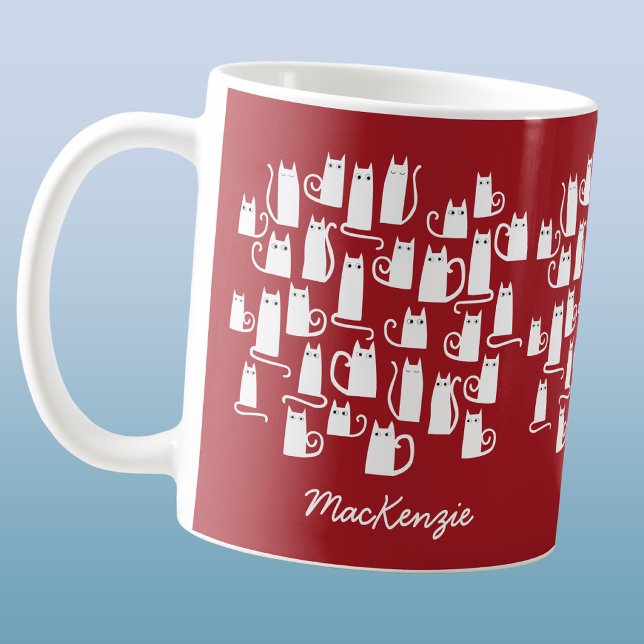 Rolig röd vit katt kaffemugg (Skapare uppladdad)