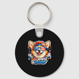 Rolig röd vit och voff corgi hund patriotisk usa nyckelring