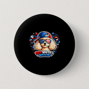 Rolig röd vit och voff pudel hund patriotisk usa knapp