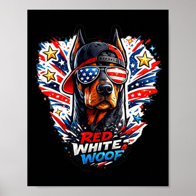 Rolig röd vit och vov dobermann drällig hund poster (Framsidan)