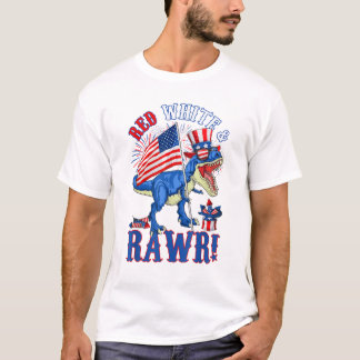 Rolig Röd Vit & Rawr T Rex USA Flagga 4:e Juli Shirt