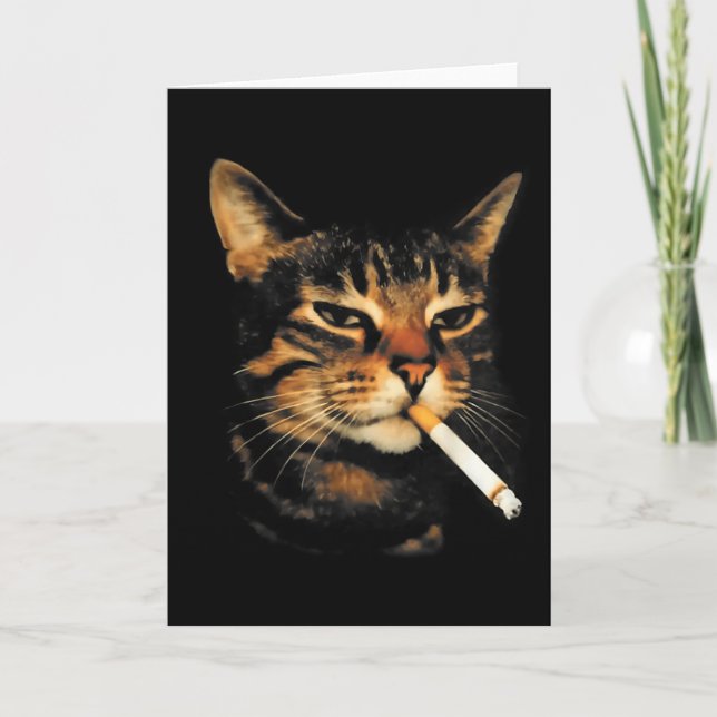 Rolig Rökande Katt Cigarett Kattunge Meme Dum Hjär Kort (Framsida)