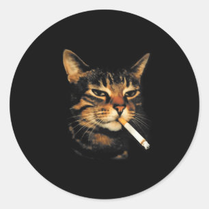 Rolig Rökande Katt Cigarett Kattunge Meme Dum Hjär Runt Klistermärke