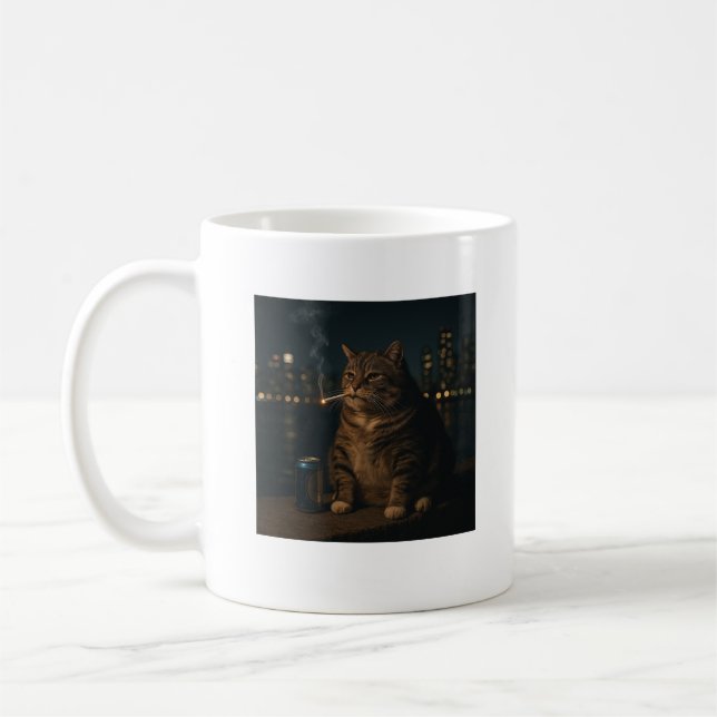 Rolig Rökande Katt Meme Dum Brainrot  Kaffemugg (Vänster)