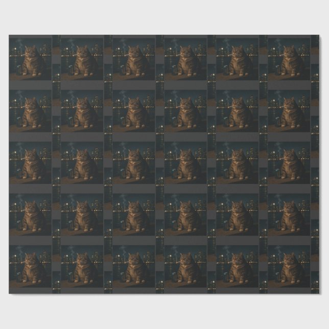Rolig Rökande Katt Meme Dum Brainrot  Presentpapper (Platt)