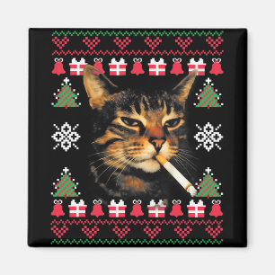 Rolig Rökande Katt Meme Fula Jultröja För Magnet