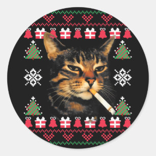 Rolig Rökande Katt Meme Fula Jultröja För Runt Klistermärke
