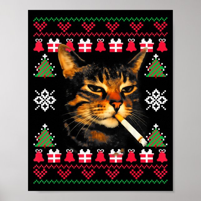 Rolig Rökande Katt Meme Fula Jultröjor För  Poster (Framsidan)