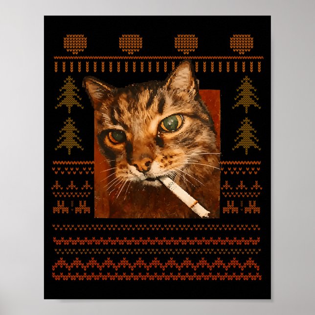 Rolig Rökande Katt Meme Jul Ful För Män Kvinnor Poster (Framsidan)