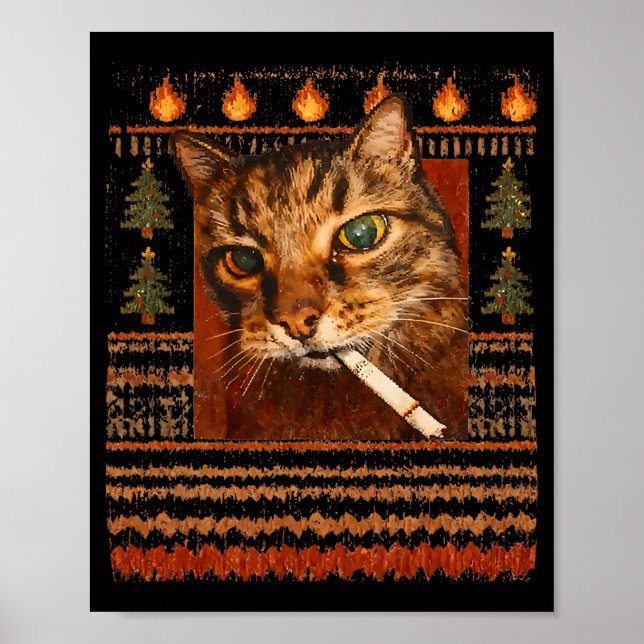 Rolig Rökande Katt Meme Jul Ful  Poster (Framsidan)