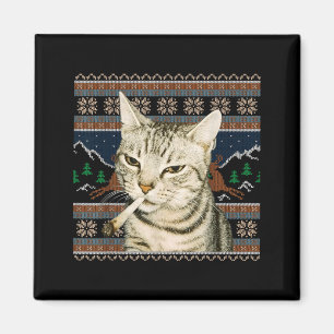 Rolig Rökande Katt Meme Jul Ful Sweater Katt Magnet