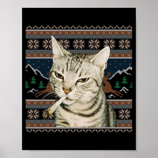 Rolig Rökande Katt Meme Jul Ful Tröja Katt  Poster (Framsidan)