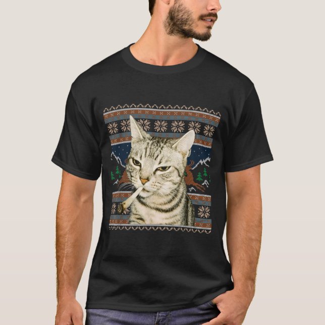 Rolig Rökande Katt Meme Jul Fula Tröja Katt  (Framsida)