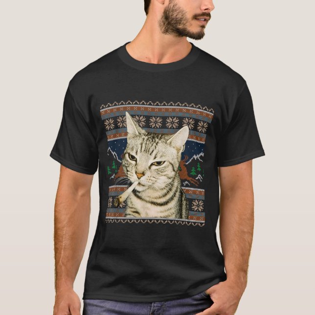 Rolig Rökande Katt Meme Jul Fula Tröja Katt  (Framsida)