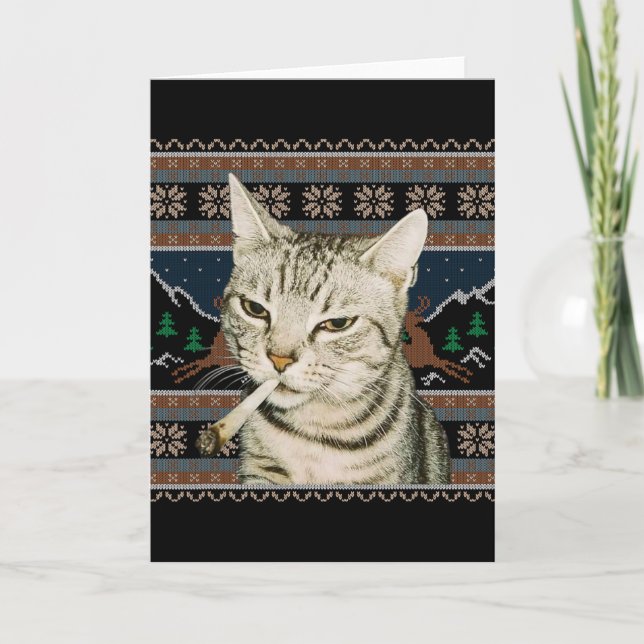 Rolig Rökande Katt Meme Jul Fula Tröja Katt  Kort (Framsida)
