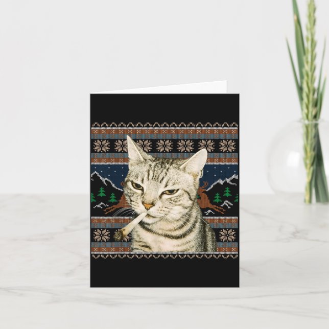 Rolig Rökande Katt Meme Jul Fula Tröja Katt  Kort (Framsida)