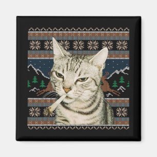 Rolig Rökande Katt Meme Jul Fula Tröja Katt Magnet