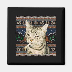 Rolig Rökande Katt Meme Jul Fula Tröja Katt Magnet