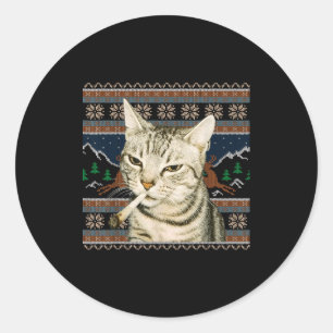 Rolig Rökande Katt Meme Jul Fula Tröja Katt Runt Klistermärke