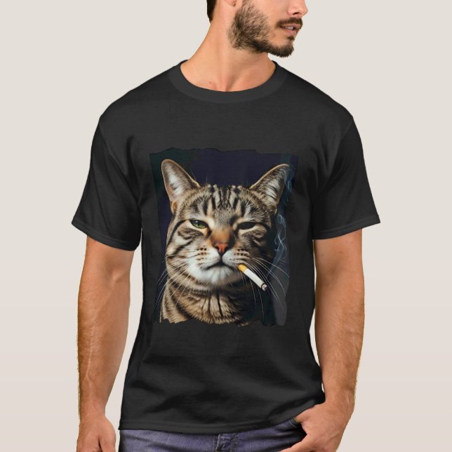 Rolig Rökande Katt Sarksastisk Meme T-shirt (Framsida)