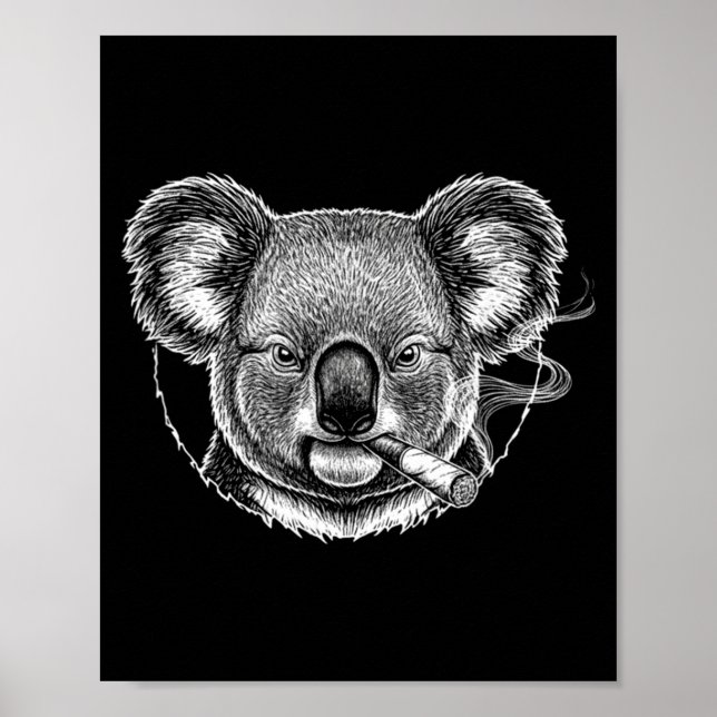 Rolig Rökande Koala Meme Vintage Rökare Design Poster (Framsidan)