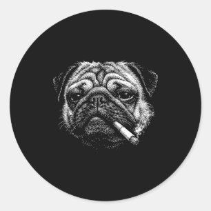 Rolig rökande mops cigarett meme rökig hund runt klistermärke