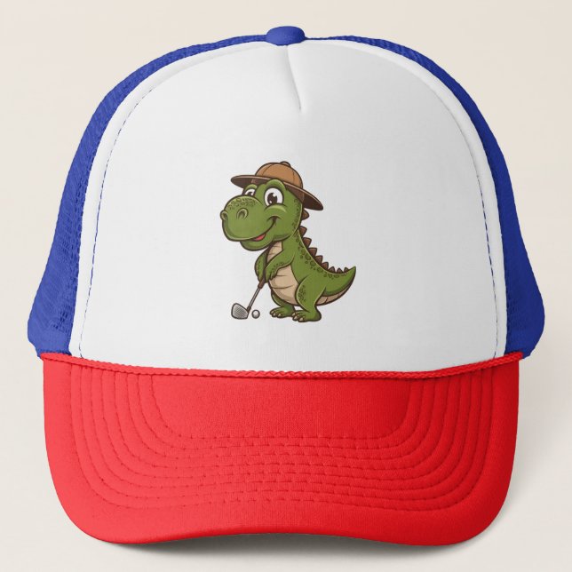 Rolig Rolig Grön Dino Som Spelar Golf T-Rex Älskar Keps (Framsida)