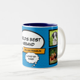 Rolig rolig serie fotokollage blå för make Två-Tonad mugg