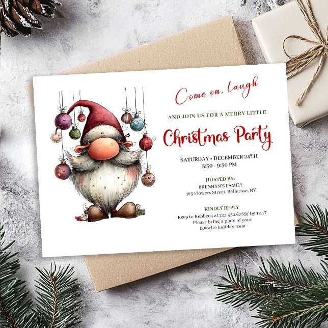 Rolig rolig tomte klassisk julfestinbjudan inbjudningar (Witty Funny Santa Classic Christmas Party Invitation)