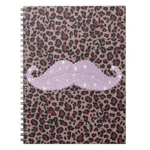 Rolig rosa Bling mustasch och djurt tryckmönster Anteckningsbok Med Spiral