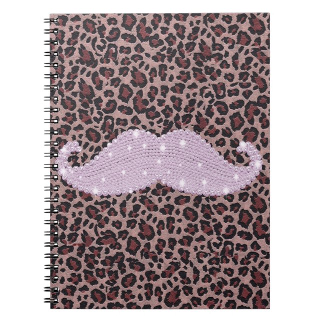 Rolig rosa Bling mustasch och djurt tryckmönster Anteckningsbok Med Spiral (Framsidan)