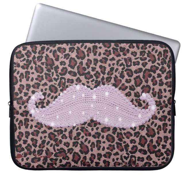 Rolig rosa Bling mustasch och djurt tryckmönster Laptop Fodral (Framsidan)