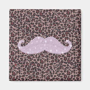 Rolig rosa Bling mustasch och djurt tryckmönster Magnet