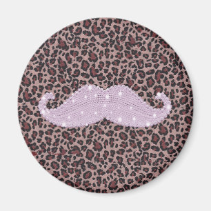 Rolig rosa Bling mustasch och djurt tryckmönster Magnet