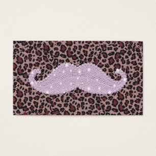 Rolig rosa Bling mustasch och djurt tryckmönster Visitkort