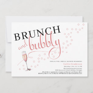Rolig rosa brunch och bubblig champagne bröllopsfe inbjudningar