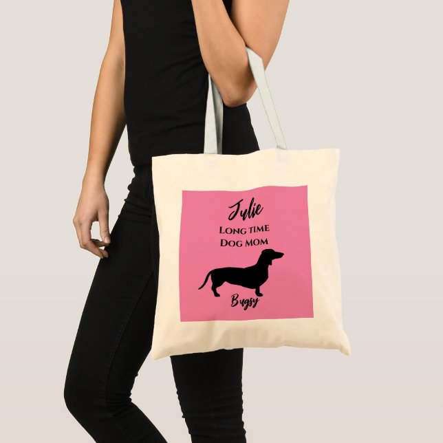 Rolig rosa Dachshund Hundmamma Totebag Tygkasse (Framsida (produkt))