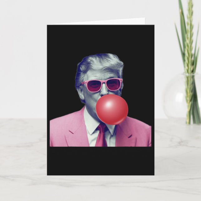 Rolig Rosa Donald Trump Bubblegummi Yum Tee  Kort (Framsida)